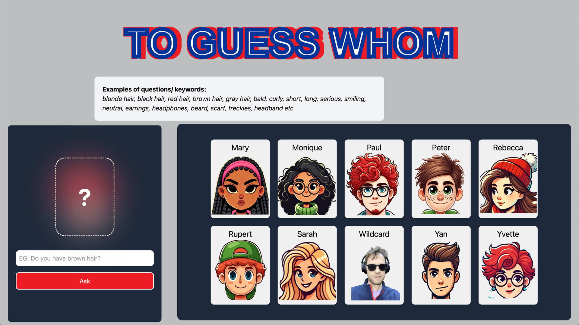 To Guess Whom Game Project